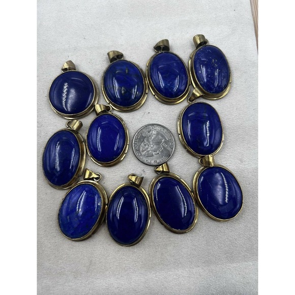 1 lapis lazuli Pendants Handmade Gold Brass Mine 4 Dark Blue Jewelry - Picture 3 of 11